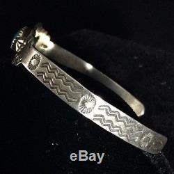 Vintage Fred Harvey Old Navajo Designs Turquoise Sterling Silver Bracelet 1920's