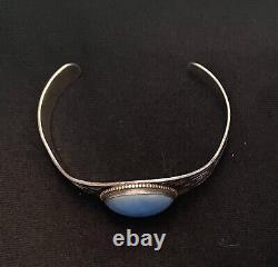 Vintage Fred Harvey Silver Blue Star Glass Stone Stamped Cuff Bracelet