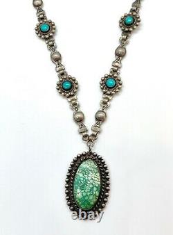 Vintage Fred Harvey Southwestern Navajo Sterling Silver Green Turquoise Necklace
