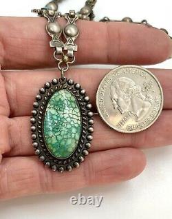 Vintage Fred Harvey Southwestern Navajo Sterling Silver Green Turquoise Necklace