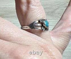 Vintage Fred Harvey Sterling Silver Turquoise Crossed Arrow Band Ring, Size 7