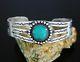 Vintage Fred Harvey Sterling Silver Turquoise Stamped Cuff Bracelet 1940's S6.5