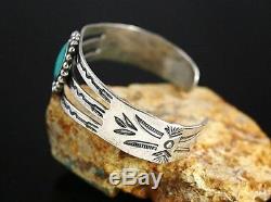 Vintage Fred Harvey Sterling Silver Turquoise Stamped Cuff Bracelet 1940's S6.5