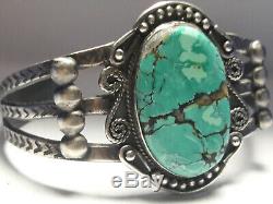 Vintage Fred Harvey Sterling Silver Turquoise cuff bracelet 40 grams