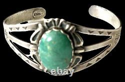 Vintage Fred Harvey Style Navajo Sterling Silver Turquoise Cuff Tribal Bracelet