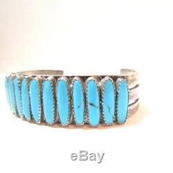 Vintage Fred Harvey Type Navajo Heavy Sterling Silver Turquoise Cuff Bracelet