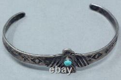 Vintage Fred Harvey era Navajo Silver Turquoise Thunderbird Cuff Bracelet