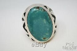 Vintage Fred Harvey era Stamped Sterling Silver Turquoise Solid Mens Ring 17231