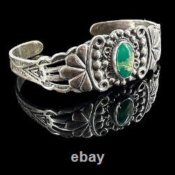 Vintage Fred Harvey era sterling silver and turquoise cuff unsigned bracelet