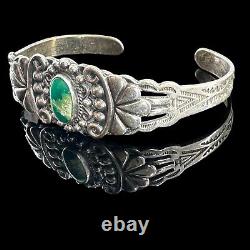 Vintage Fred Harvey era sterling silver and turquoise cuff unsigned bracelet