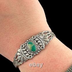 Vintage Fred Harvey era sterling silver and turquoise cuff unsigned bracelet