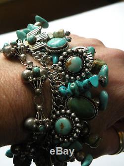 Vintage Fred Harvey pieces sterling silver turquoise thunderbird charm bracelet