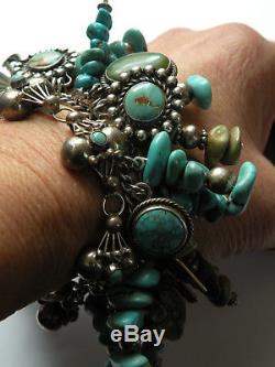 Vintage Fred Harvey pieces sterling silver turquoise thunderbird charm bracelet