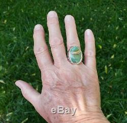 Vintage Green Turquoise Ring Bell Trading Post Sterling Silver Fred Harvey Era