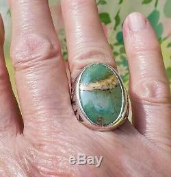 Vintage Green Turquoise Ring Bell Trading Post Sterling Silver Fred Harvey Era
