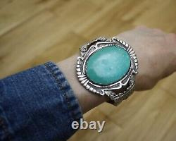 Vintage Harvey Era Navajo Native American Sterling Silver Turquoise Bracelet