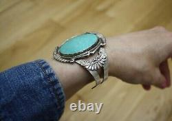 Vintage Harvey Era Navajo Native American Sterling Silver Turquoise Bracelet