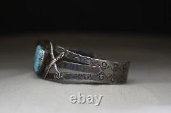 Vintage Harvey Era Navajo Sterling Silver Turquoise Cuff Bracelet Large Size