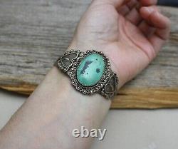 Vintage Harvey Era Navajo Turquoise Sterling Silver Cuff Bracelet