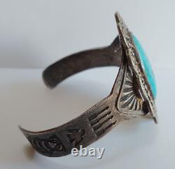 Vintage Large Wrist Fred Harvey Era Navajo Indian Silver Turquoise Cuff Bracelet