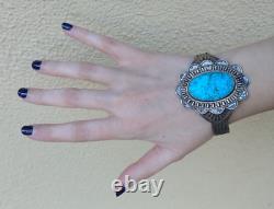 Vintage Large Wrist Fred Harvey Era Navajo Indian Silver Turquoise Cuff Bracelet