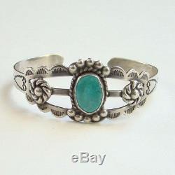 Vintage NAVAJO Fred Harvey Sterling Silver Turquoise Bracelet Size 6 1/4 1940