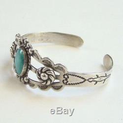 Vintage NAVAJO Fred Harvey Sterling Silver Turquoise Bracelet Size 6 1/4 1940