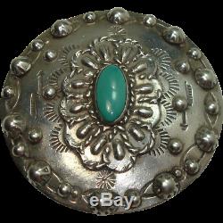 Vintage NAVAJO Fred Harvey Sterling Silver Turquoise Concho Style Pin or Brooch