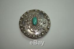 Vintage NAVAJO Fred Harvey Sterling Silver Turquoise Concho Style Pin or Brooch