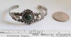 Vintage NAVAJO Sterling Silver FRED HARVEY ERA CONCHO TURQUOISE Cuff Bracelet