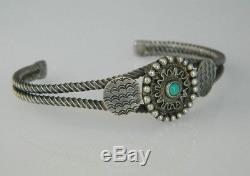 Vintage NAVAJO Sterling Silver FRED HARVEY Turquoise Bracelet Sz. 7+- 1930's