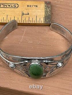 Vintage Native American Fred Harvey Era Green Turquoise Sterling Silver Cuff