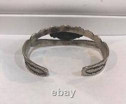 Vintage Native American Fred Harvey Era Turquoise Silver Stamped Details Cuff