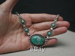 Vintage Native American Fred Harvey Era Turquoise Sterling Silver Necklace