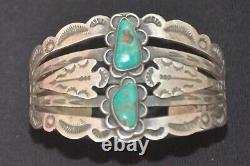 Vintage Native American Silver and Turquoise Cuff Fred Harvey 1930s 1950s Navajo