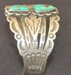 Vintage Native American Silver and Turquoise Cuff Fred Harvey 1930s 1950s Navajo