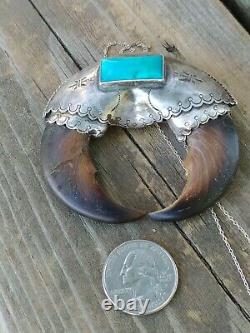 Vintage Native American Turquoise Naja Claw Sterling Silver PendantFred Harvey