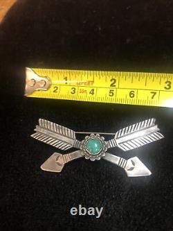 Vintage Navajo-Fred Harvey Era Crossed ArrowSterling Silver Turquoise Pin