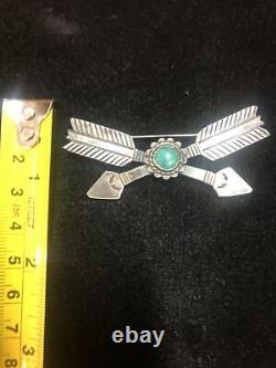Vintage Navajo-Fred Harvey Era Crossed ArrowSterling Silver Turquoise Pin