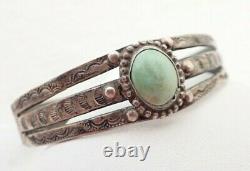 Vintage Navajo Fred Harvey Era Green Turquoise Sterling Silver Cuff Bracelet
