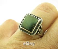Vintage Navajo Fred Harvey Era Green Turquoise Sterling Silver Ring Sz 7