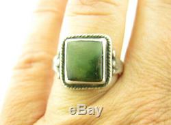 Vintage Navajo Fred Harvey Era Green Turquoise Sterling Silver Ring Sz 7