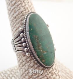 Vintage Navajo Fred Harvey Era Green Turquoise Sterling Stamped Ring Sz 9