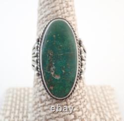 Vintage Navajo Fred Harvey Era Green Turquoise Sterling Stamped Ring Sz 9