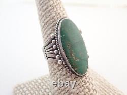 Vintage Navajo Fred Harvey Era Green Turquoise Sterling Stamped Ring Sz 9