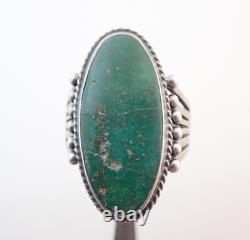 Vintage Navajo Fred Harvey Era Green Turquoise Sterling Stamped Ring Sz 9