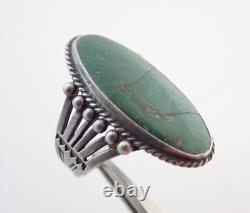 Vintage Navajo Fred Harvey Era Green Turquoise Sterling Stamped Ring Sz 9