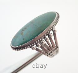 Vintage Navajo Fred Harvey Era Green Turquoise Sterling Stamped Ring Sz 9