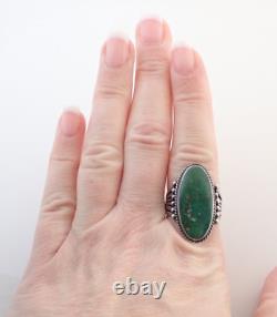 Vintage Navajo Fred Harvey Era Green Turquoise Sterling Stamped Ring Sz 9