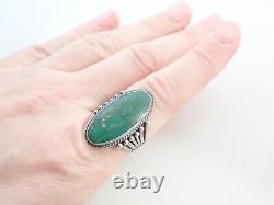 Vintage Navajo Fred Harvey Era Green Turquoise Sterling Stamped Ring Sz 9